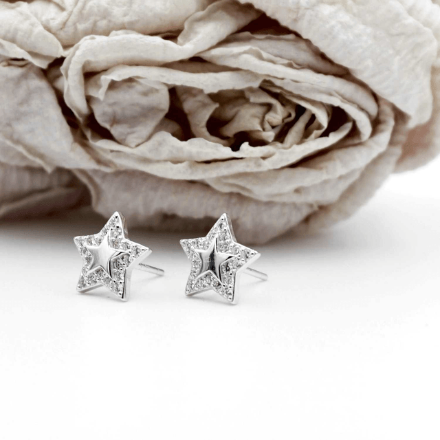 Sterling Silver Cubic Zirconia Star Earrings