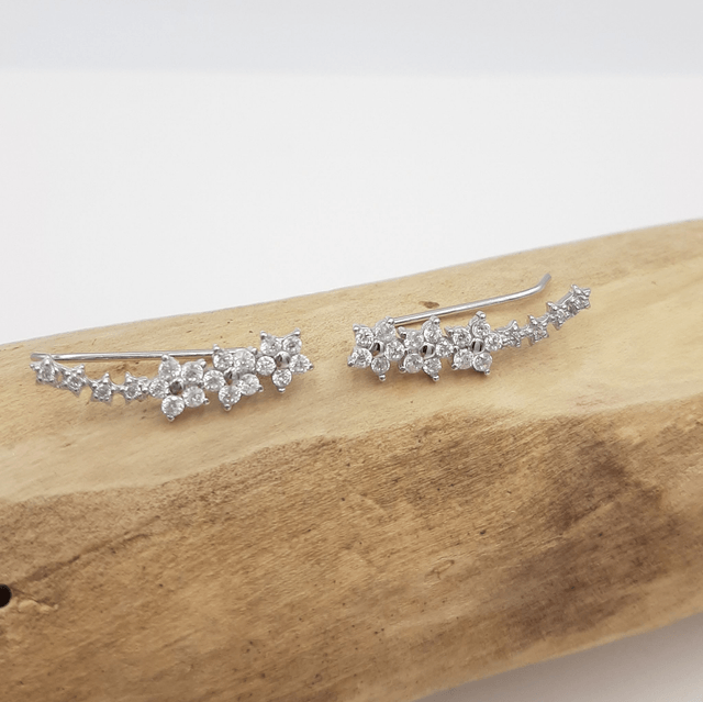 Cubic Zirconia Flower Climber Earring