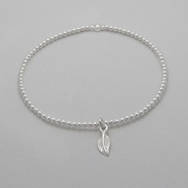Sterling Silver Stretch Bracelet with Leaf Pendant