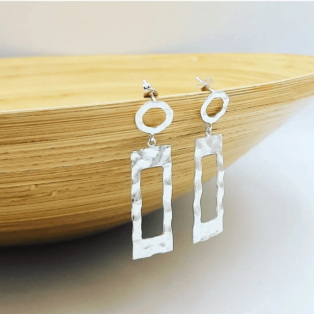 Hammered Geometric Drop Earrings
