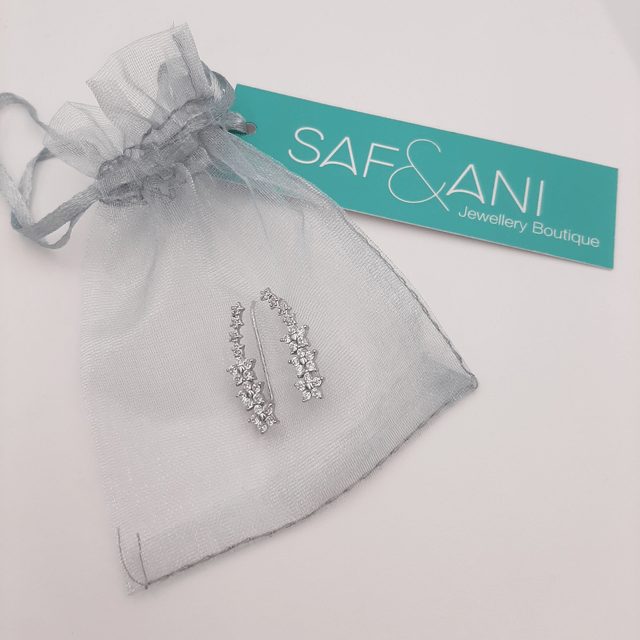 Cubic Zirconia Flower Climber Earring