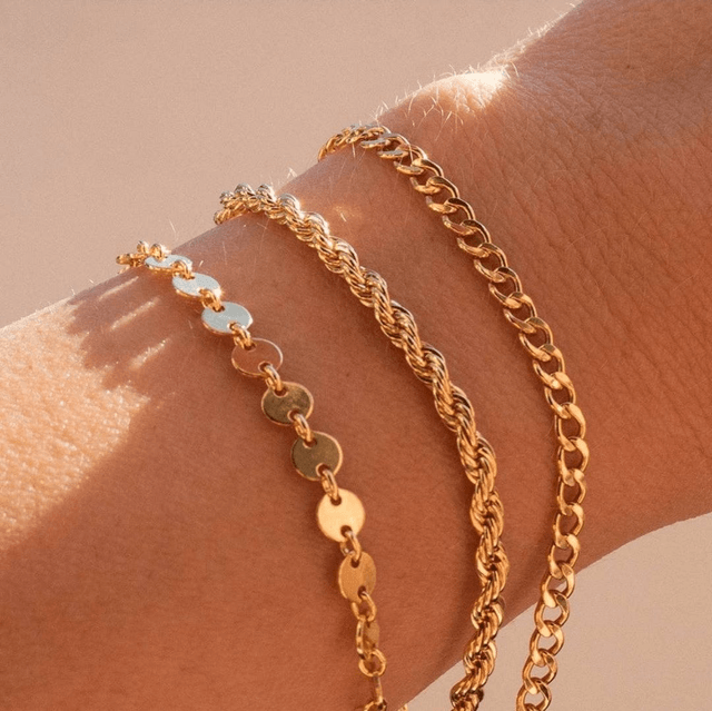 Gold triple layer bracelet set