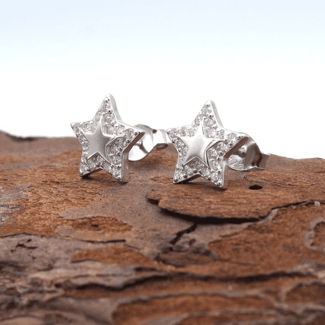 Sterling Silver Cubic Zirconia Star Earrings
