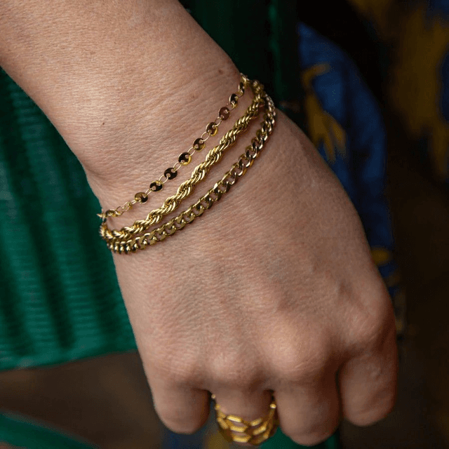 Gold triple layer bracelet set