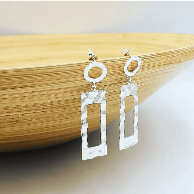 Hammered Geometric Drop Earrings